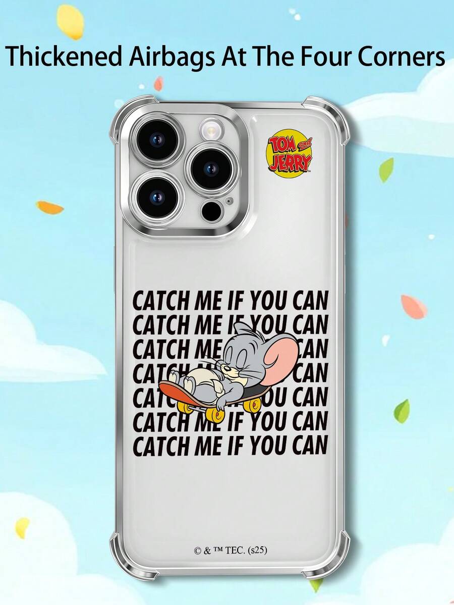 TOM & JERRY X SHEIN 1个“来抓我呀”四角防摔银色手机壳,兼容iPhone 17/17Pro/17Pro Max、16/16 Plus/16Pro/16Pro Max、15、14、13、12、11、X/XR/XS/XS Max/7/8/Plus系列,以及Galaxy S24/24 Ultra/23、22、20、Galaxy S24 FE/20、Galaxy A55/A54/A51/A13、14系列等。 - 銀色 - 查看 1