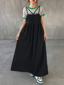 FRIFUL Women's Sleeveless A-Line Dress With Multiple Straps, Solid Color Summer Sundress - Black - View 7