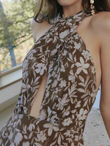 Nöista 露背吊带长款连衣裙，前开襟设计。 - 棕色 - 查看 9