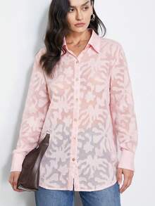 Aveloria Modichic Button Front Sheer Shirt Without Bra Workwear Elegant Business Casual Women Button Up Shirt Women  - Pink - View 6