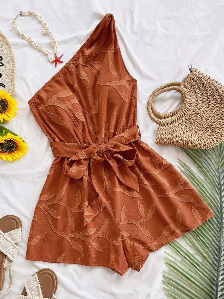 Soleia 女士度假植物镂空无袖时尚连体裤 - 橘色 - 查看 1