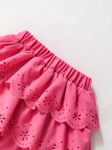 SHEIN 少女休闲度假款玫红色三层荷叶边蛋糕裙，适合度假、聚会、通勤等场合，可爱又优雅 - 玫紅色 - 查看 8