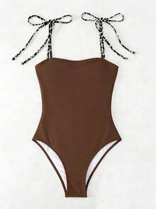 Swim Vcay Women's Vacation Beach Leopard Print Tie-Up One-Piece Swimsuit - Multicolor - View 2