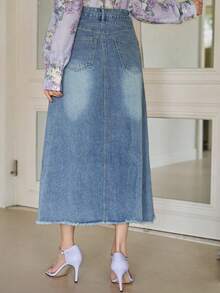 DAZY 女士休闲水洗A字牛仔迷你裙，春夏款 - 藍色 - 查看 2