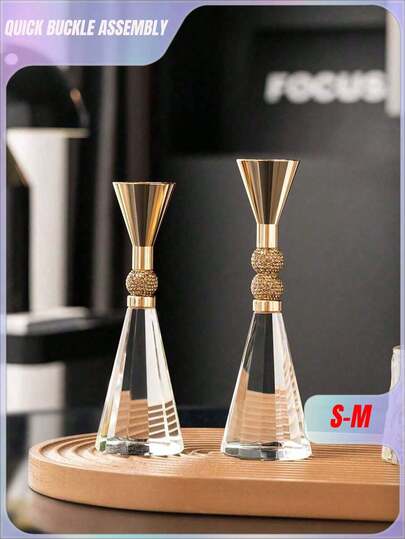 SHEIN 1 件简约金属水晶底座烛台，适合餐桌或客厅的装饰烛台