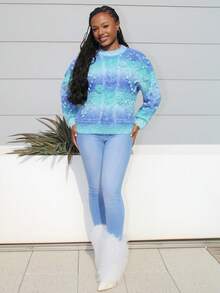 Steph T 秋冬新款针织套头衫，简约休闲时尚设计，手工提花针织，宽松圆领女式毛衣上衣 - 彩色 - 查看 6