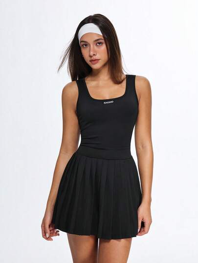 Eassivo Eassivo Đầm thể thao nữ không tay màu trơn, kiểu dáng thường ngày