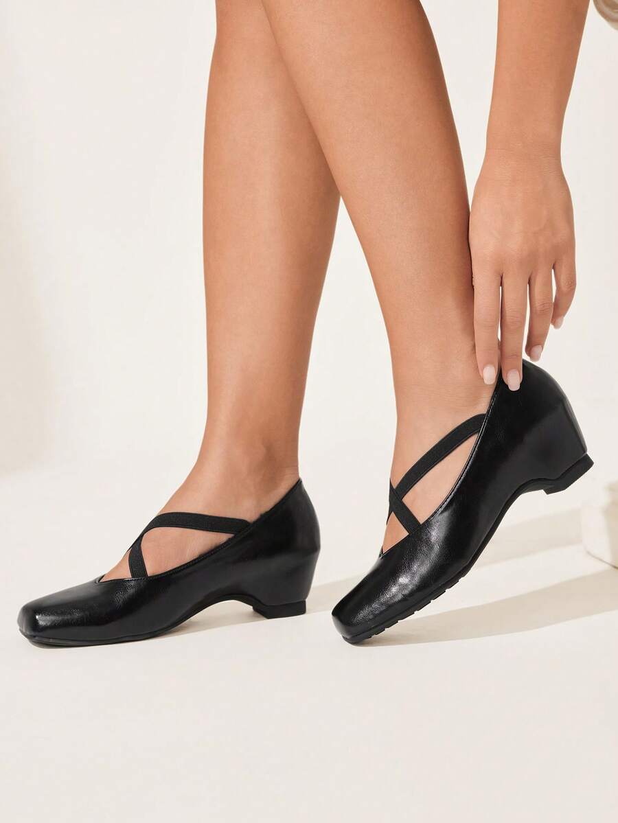 CUCCOO CHICEST Women's Square Toe PU Leather Criss-Cross Strap Ballet Shoes, Black, Minimalist & Versatile For Daily Wear And Commute Wedding Shoes Spring Shoes Bride Shoes - Black - View 1