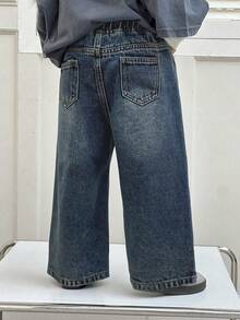 DAZY Young Boy Pocketed Button Casual Versatile Daily Wear Wide Leg Jeans - Medium Wash - View 5