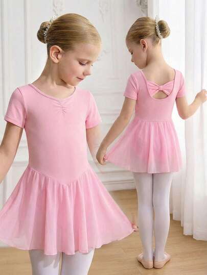 SHEIN 少女休闲可爱粉色短袖芭蕾舞裙运动服