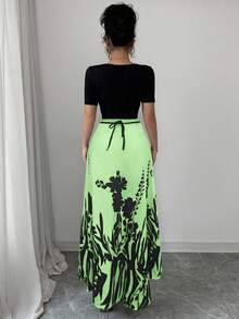 Elenzga 女士优雅修身系腰旗袍式印花短袖连衣裙 - 彩色 - 查看 2