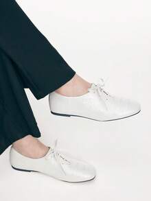 Mnmlis Women's Lace-Up Design Casual Flat Loafers For Christmas Valentine's Day - White - View 8