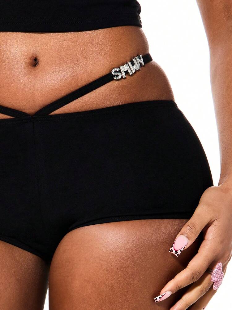 SUMWON WOMEN ストラップディテール付きディアマンテトリムボーイショーツ