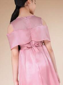 SUMWON Gaun Off Shoulder dengan Detail Pita, Lengan Berkerut, dan Panjang Midi, Cocok untuk Acara Spesial, Pesta Musim Semi dan Musim Panas, Kasual, dan Liburan. - Dusty Pink - View 7