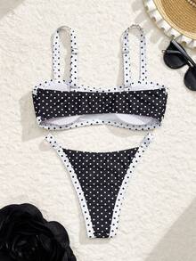 Costavie Bộ bikini chấm bi đen trắng gợi cảm dành cho nữ, thích hợp mặc đi biển, hồ bơi, khu nghỉ dưỡng mùa hè. - Đen và trắng - Xem 3