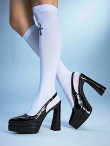 Sugerpunk 女士性感粗跟12厘米高跟凉鞋，PU材质，夏季日常百搭时尚尖头黑色厚底防水桌高跟鞋 - 黑色2 - 查看 1