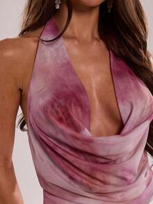 SHEIN BAE Women's Ombre Print Draped Neck Backless Tank Top - Pink - View 8