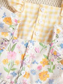 Souflis Souflis Bộ 2 chiếc váy bé gái kẻ caro và họa tiết hoa, tay bồng, cài cúc phía trước, dễ thương cho kỳ nghỉ hè. - Nhiều màu - Xem 4