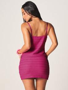MISSGUIDED Top de tirantes ajustables con cuello cuadrado y textura acanalada para uso casual y en capas durante el verano, sin mangas y de moda - Rojo violeta - Ver 2