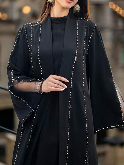 Layrah Handmade Rhinestone Embellished Black Abaya
