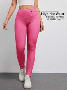 Flexra Damen Skinny Jeans mit elastischem Bund Einfarbig - Heißes Pink - Übersicht 3