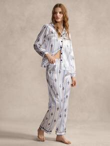 EverLounge Standard Size Women's British Style Open Front Long Sleeve Pajama Set - White - View 5