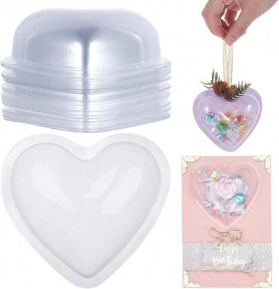 30pcs Sweet Love Transparent Plastic Padded DIY Craft Heart-Shaped Transparent Cover Birthday Wedding Anniversary Decorations Valentine's Day Gift