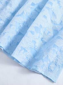 少女方领短袖蕾丝纹理收腰连衣裙，优雅大方，适合婚礼、派对、聚会等场合。 - 藍色 - 查看 4