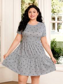 Solflare Đầm nữ cỡ lớn in hình bướm, cổ tròn, tay ngắn, viền bèo nhún, kiểu dáng thường ngày. - Nhiều màu - Xem 3