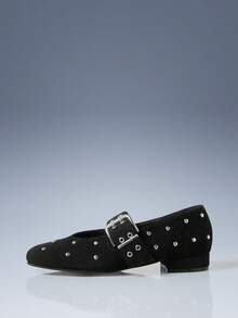 CUCCOO GRLICON 时尚铆钉方头玛丽珍鞋 - 黑色 - 查看 2