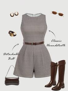 SHEIN MOD Bộ áo liền quần hai dây màu đen kiểu vintage thập niên 70 dành cho nữ cỡ lớn, kèm thắt lưng - Hoàn hảo cho phong cách quý tộc cổ điển, trang phục đi làm, phong cách sinh viên, trang phục thường ngày, trang phục miền Tây, trang phục công sở và trang phục sân bay. Áo liền quần nữ có thắt lưng, áo liền quần không tay họa tiết răng cưa, áo liền quần họa tiết răng cưa kiểu preppy, trang phục làm việc tại nhà, trang phục đi sở thú, quần áo công sở cho nữ, trang phục du thuyền cho nữ, trang phục công sở cho nữ, mùa hè, lễ hội, bãi biển, đám cưới, kỳ nghỉ. - màu nâu - Xem 1