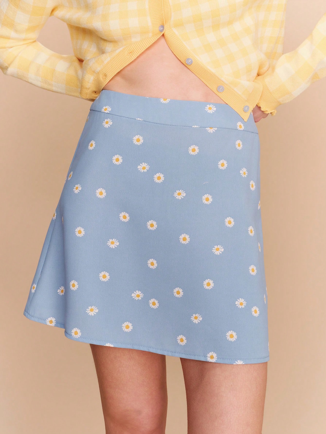 Blue Mini Skirt With Daisy Floral Print Cute Boho Spring Summer Vintage Style Sky Blue Skirt Spring Summer Floral Skirt Vacation Skirt Vacation French Style Parisian Style