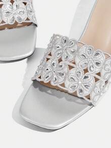 CUCCOO TILAWA Casual Fashion Versatile Simple Chunky Heel Women's High Heel Sandals - Silver - View 5