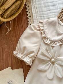 Vintaside Kids 女童翻领短袖时尚休闲简约连衣裙，适合旅行、度假、聚会和学校活动 - 杏色 - 查看 6