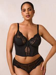 SHEIN BAE Comfortable, Casual, French-Style Camisole Tank Top For Plus Size, Wireless Bra Women Plus Clothing Corset Women Underwear - Black - View 5