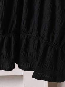 SHEIN 2件套少女纯色圆领休闲T恤和裤子套装 - 黑色 - 查看 8