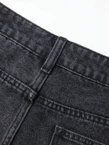 ROMWE MEN Street Life 男士休闲百搭牛仔短裤，夏季 - 黑色 - 查看 4