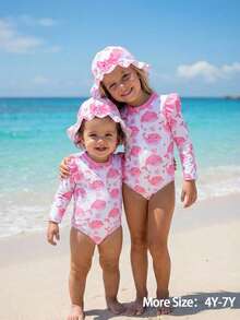 1pc Baby Girls Pink Dolphin Lace Swimsuit With Ruffle Trim Cute One-Piece Swimwear Bathing Suits For Baby Girl Baby Swimsuit Girl Long Sleeve Swimsuit One Piece Uv Protection Baby Girl Swimsuit Long Sleeve Baby Girl Swim Wear - Multicolor - View 5