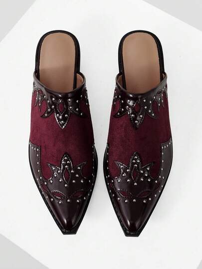 Mnmlis Zapatos de tacón grueso con textura de patchwork y sin cordones para mujer, ideales para Navidad