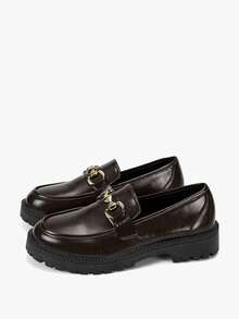 Alvarani Giày sandal đế xuồng màu đen thời trang mùa xuân/hè, mũi tròn, đế dày, thiết kế dây xích, đa năng dành cho nữ, thích hợp cho các bữa tiệc âm nhạc Eid Al-Adha. - màu nâu - Xem 4
