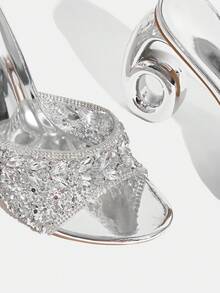 CUCCOO TILAWA Ladies Luxury Elegant Rhinestone High Heels, Rhinestone High-Heeled Sandals, Showing Elegance, Fashionable And Versatile Styles, Comfortable And Durable High-Heeled Women's Shoes, Shiny Rhinestone Decorative Sandals. Summer - Silver - View 6
