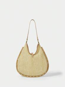 SHECARRY 女士复古奶牛纹单肩包，复古女包 - 杏色 - 查看 4