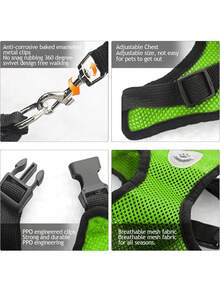 宠物牵引绳套装，含防逃脱可调节胸背带和网状项圈，适用于猫狗 - 綠色 - 查看 6