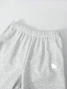 SHEIN Bộ 3 món dành cho nữ tuổi teen, gồm áo khoác nỉ có mũ kéo khóa in hình ngựa, áo tank top trắng và quần ống đứng cạp chun, thích hợp cho mùa thu. - Xám - Xem 6