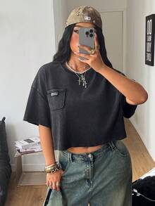 Coolane 女士加大码夏季节日街头风复古Y2K脏旧圆领短袖T恤 - 黑色 - 查看 5