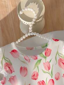 Elladie kids 女婴短袖A字连衣裙，优雅公主风，郁金香印花设计，适合春夏各种场合、派对、聚会等。 - 彩色 - 查看 3