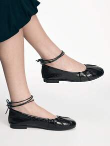 Mnmlis 平底芭蕾舞鞋，系带可拆卸，女款 - 黑色 - 查看 7