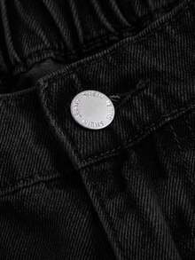 SHEIN MOD 大码低腰宽松阔腿蓝色牛仔裤，叠层女式牛仔裤，妈妈牛仔裤，复古喇叭裤 - 黑色 - 查看 3