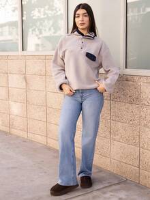 Andrea Bello Women's Casual Collared Half-Zip Sweatshirt, Autumn - Grey - View 4