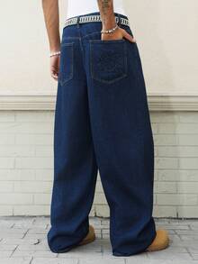 Manfinity EMRG Quần jeans American Vintage màu xanh nhạt, thêu họa tiết ở túi sau. - Màu xanh lam - Xem 2